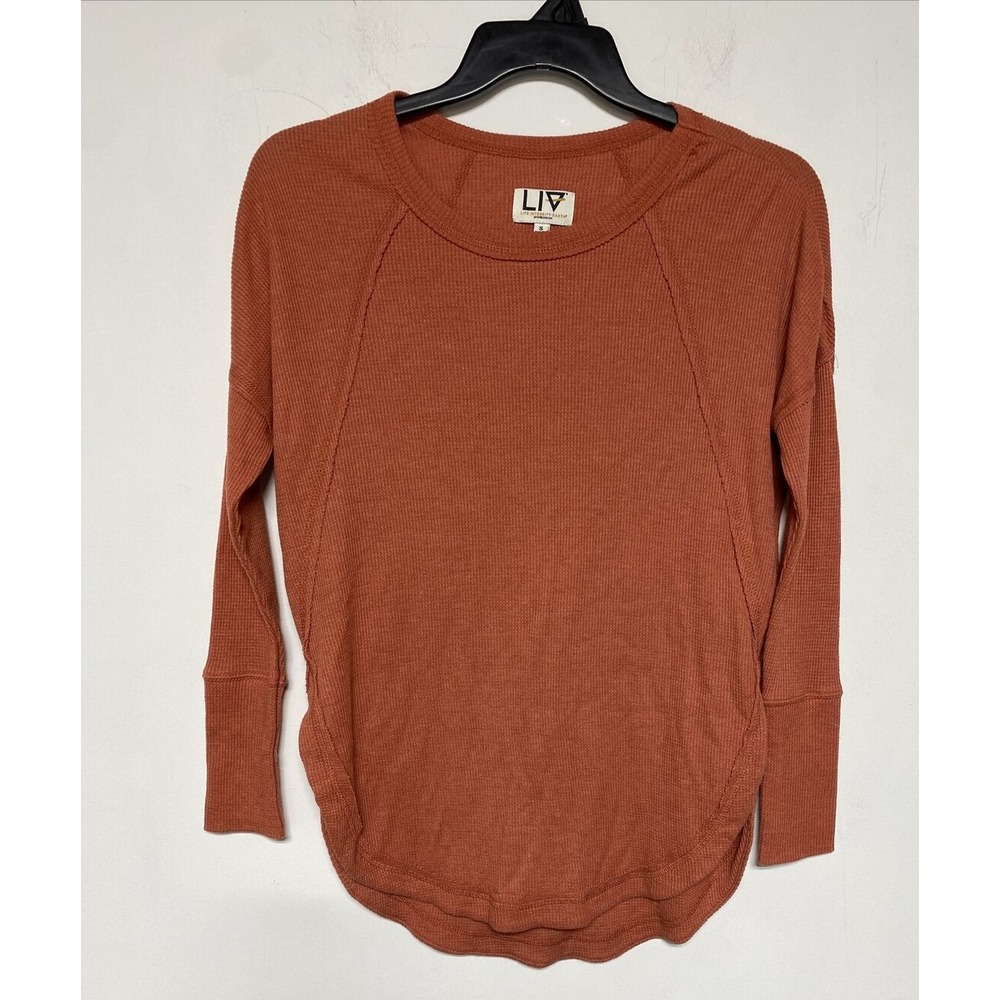 LIV (Life, Integrity, Earth) Waffle Knit Pullover Top Size SMALL Womens orange